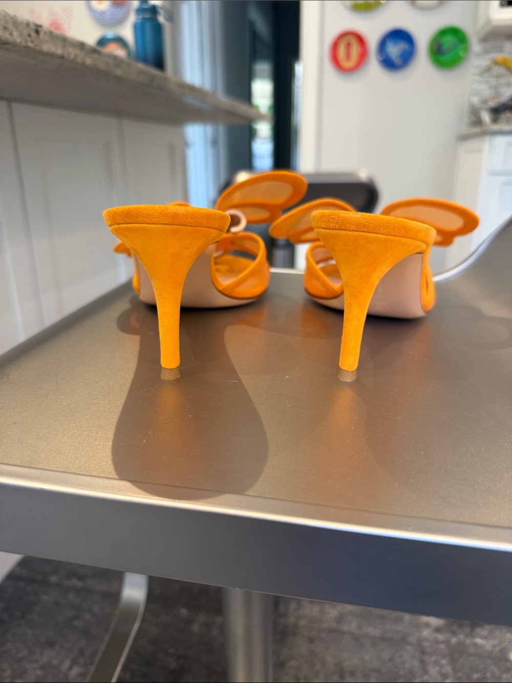 NIB Gianvito Rossi Orange suede and mesh Butterfly Slide  70mm Mules - Picture 5 of 11